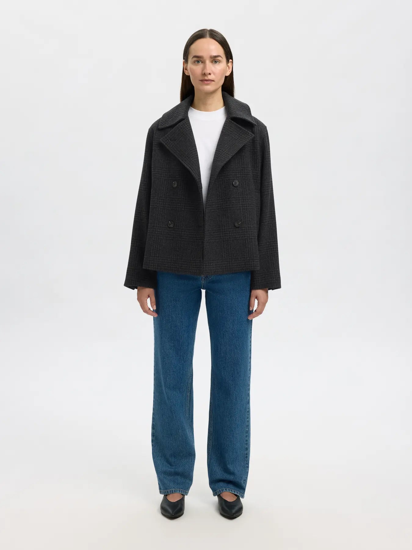 Alma Pattern Wool Blend Jacket - Black/Grey