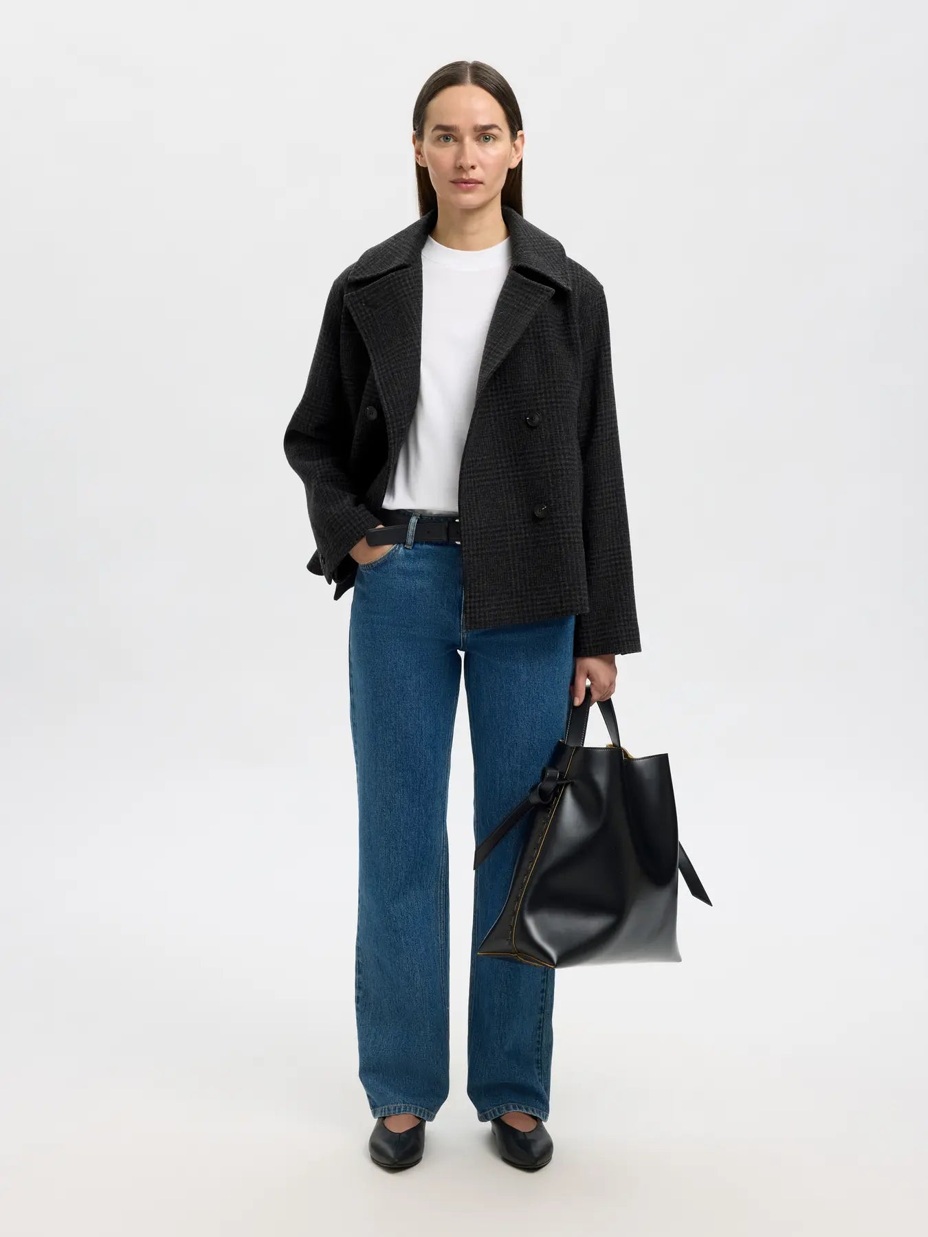 Alma Pattern Wool Blend Jacket - Black/Grey