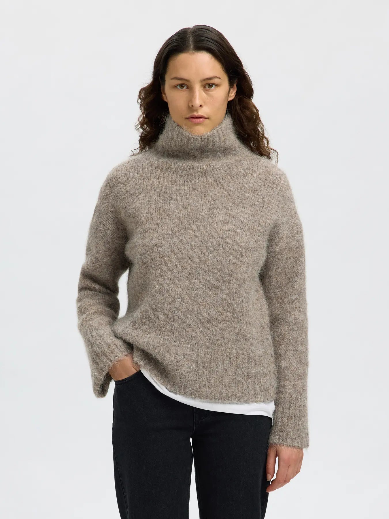 Gabriella Ls Knit High Neck - Steel Gray Melange