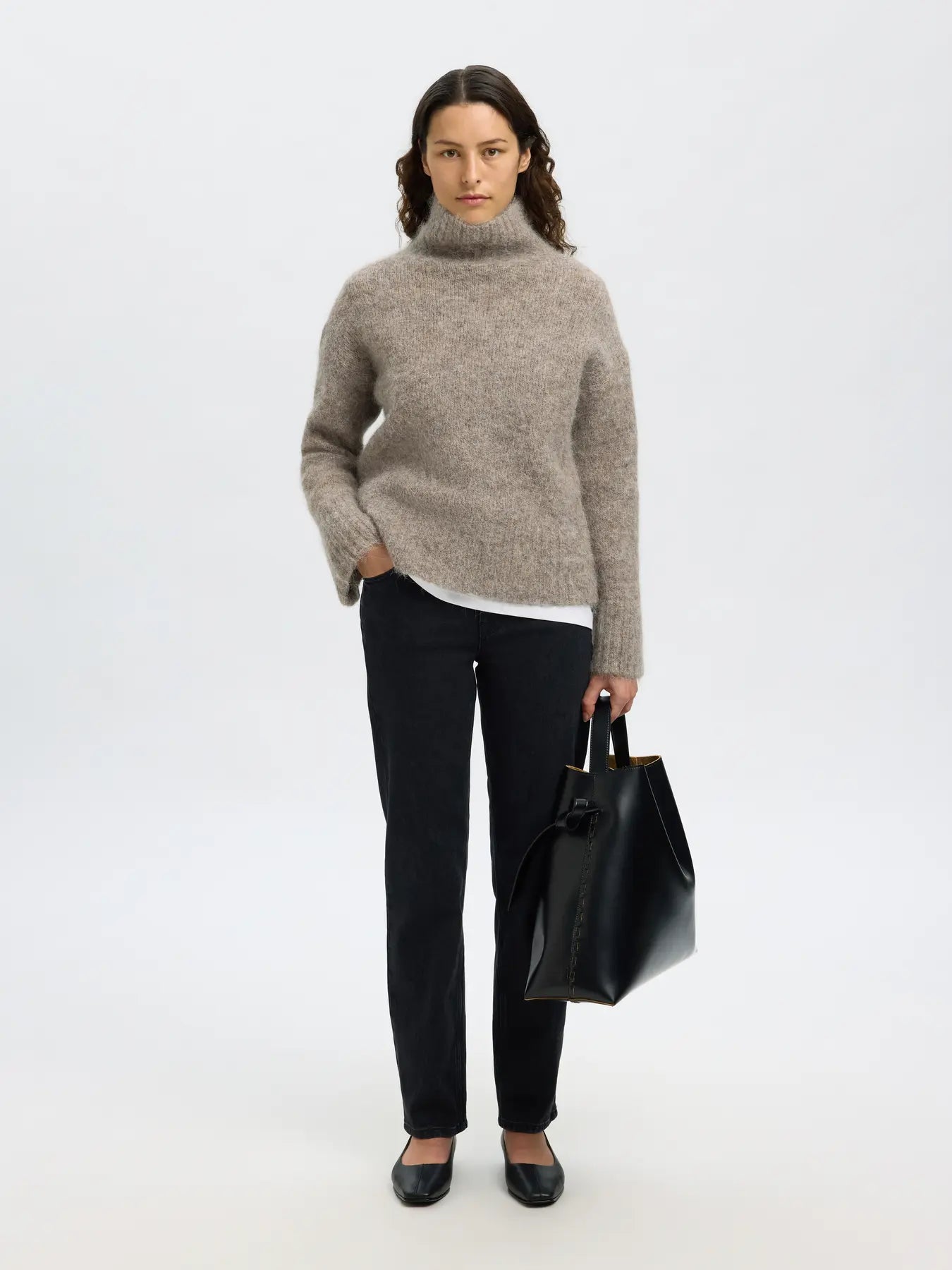 Gabriella Ls Knit High Neck - Steel Gray Melange