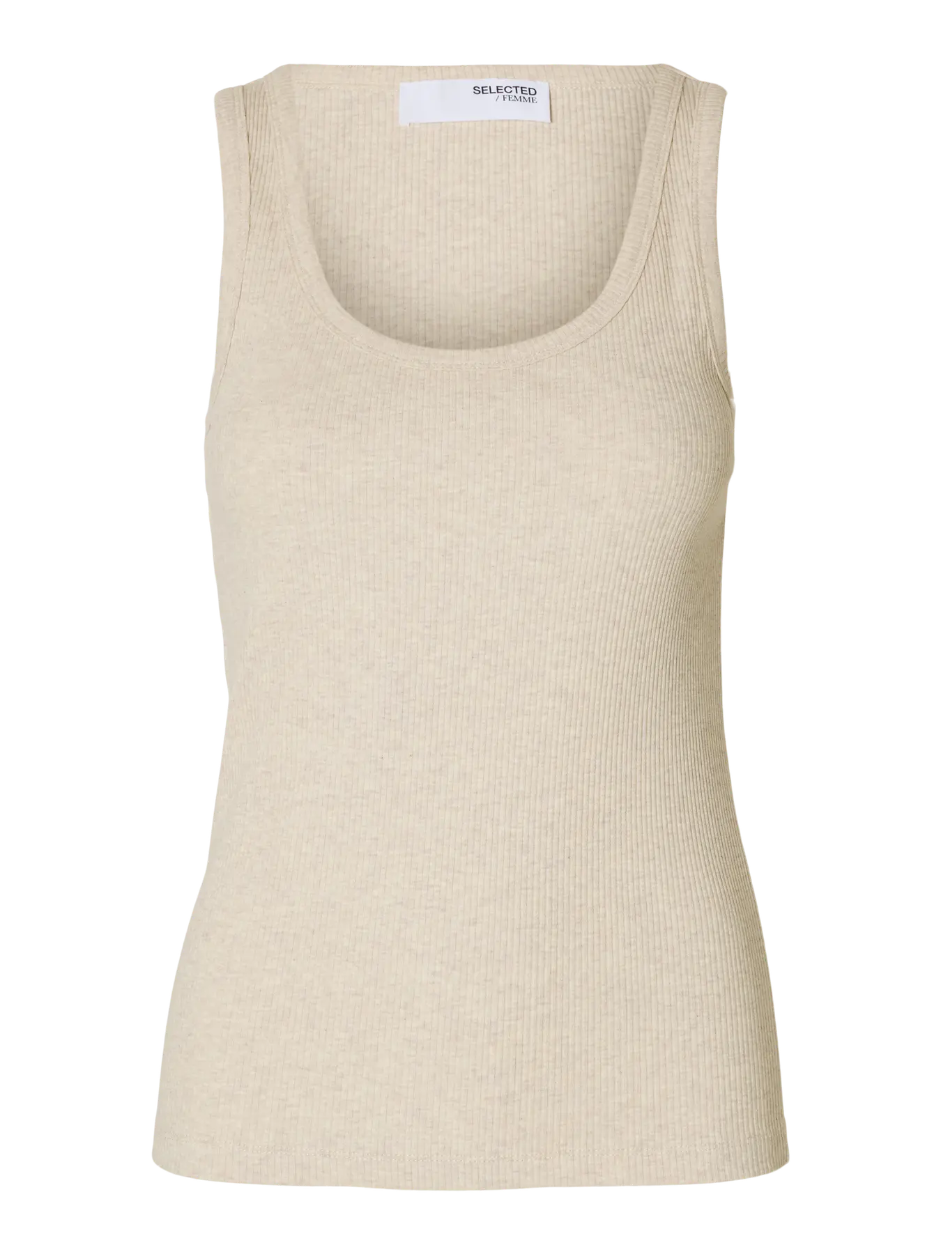 Anna U-Neck Tank Top Noos - Oatmeal Melange