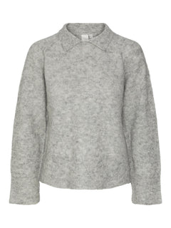 Yasnorla LS Knit Pullover - Light Grey Melange