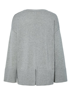 Yasbabette Ls O-Neck Knit Pullover - Medium Grey Melange