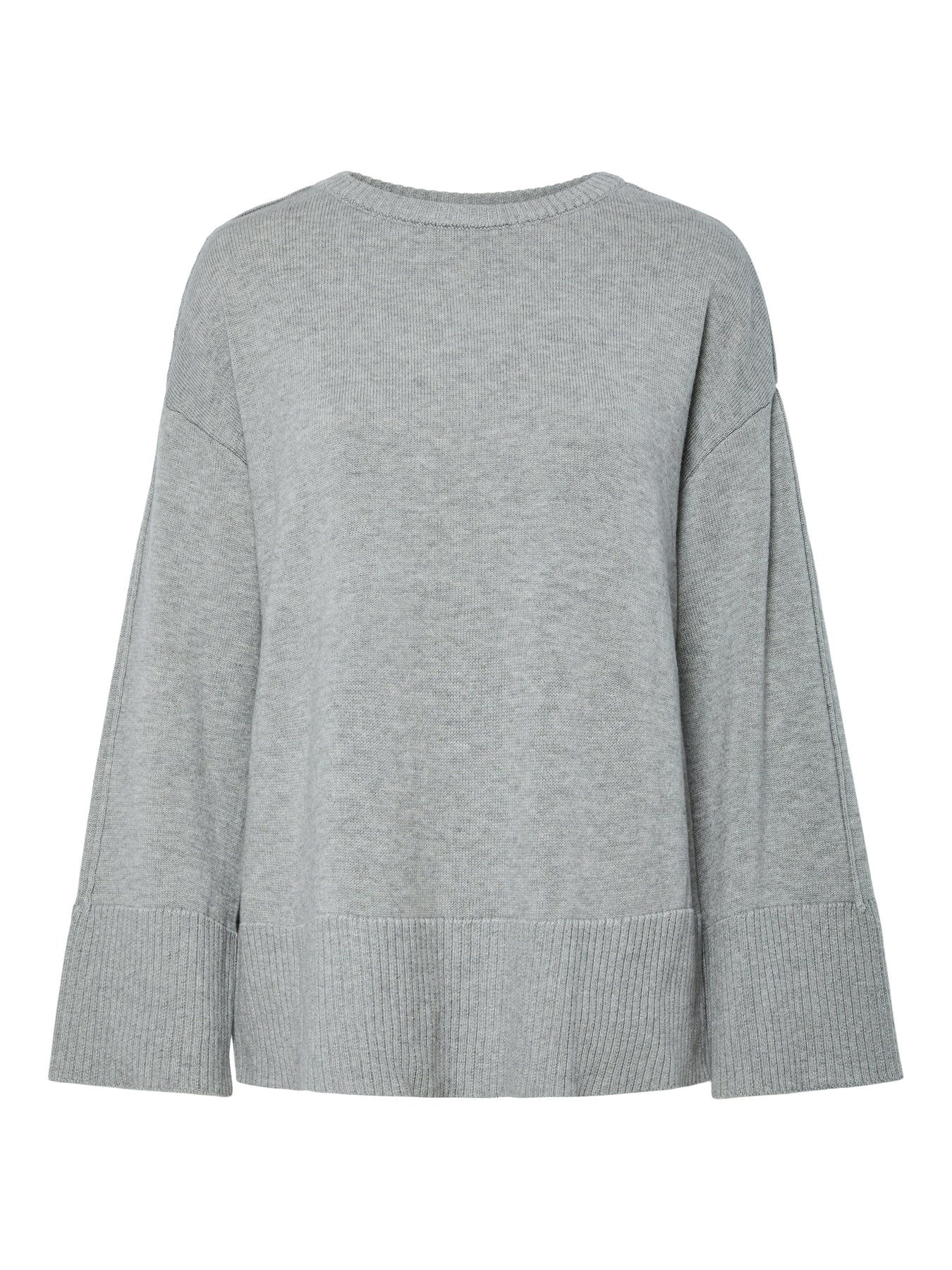 Yasbabette Ls O-Neck Knit Pullover - Medium Grey Melange