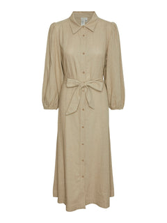 Yasflaxy 3/4 Linen Shirt Dress - Birch