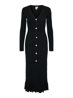 Mikke Ls Midi Knit Dress S - Black
