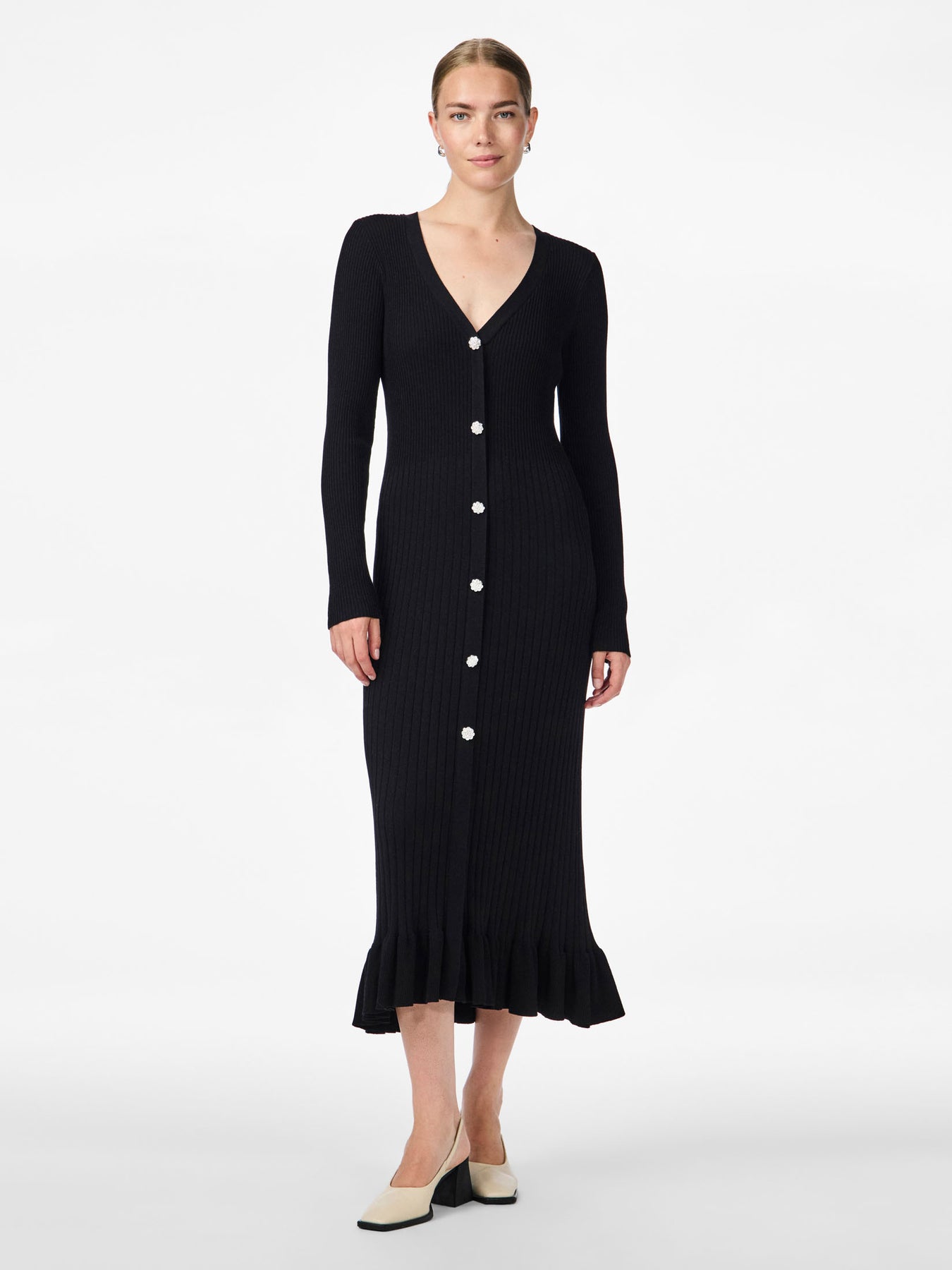 Mikke Ls Midi Knit Dress S - Svart