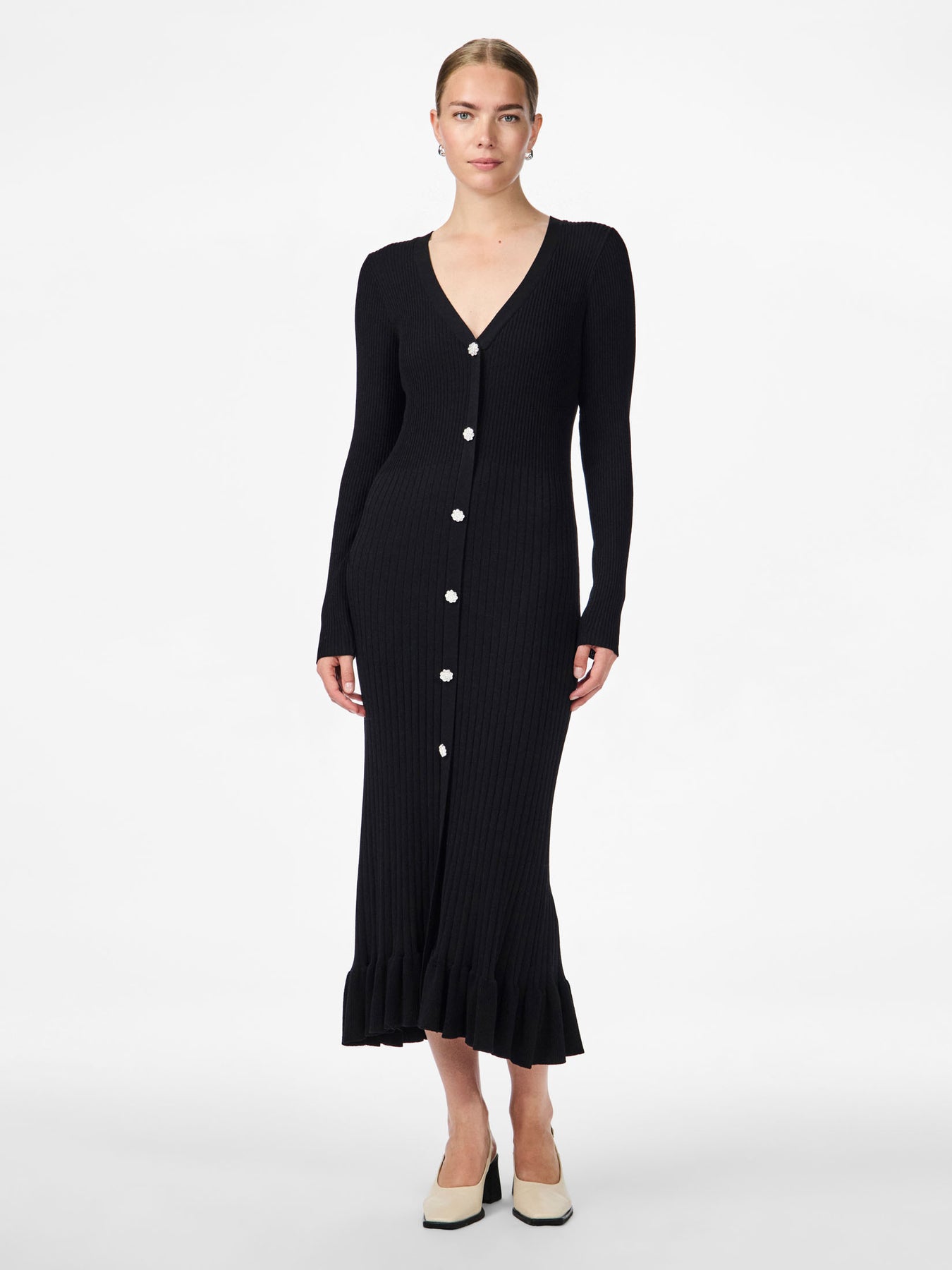 Mikke Ls Midi Knit Dress S - Svart