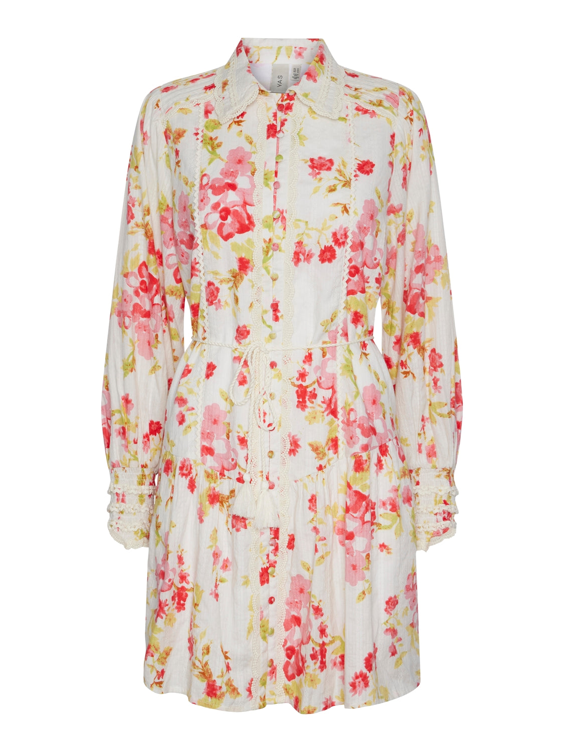 Yassomelli Ls Shirt Dress - Birch W. Red Flowers