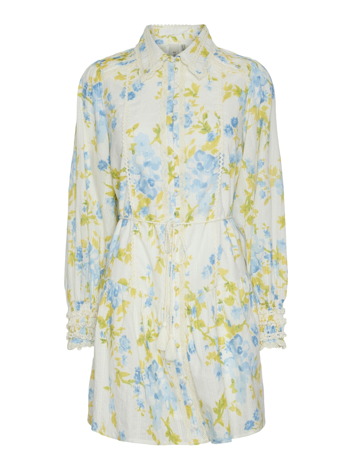 Yassomelli Ls Shirt Dress - Birch W. Blue Flowers