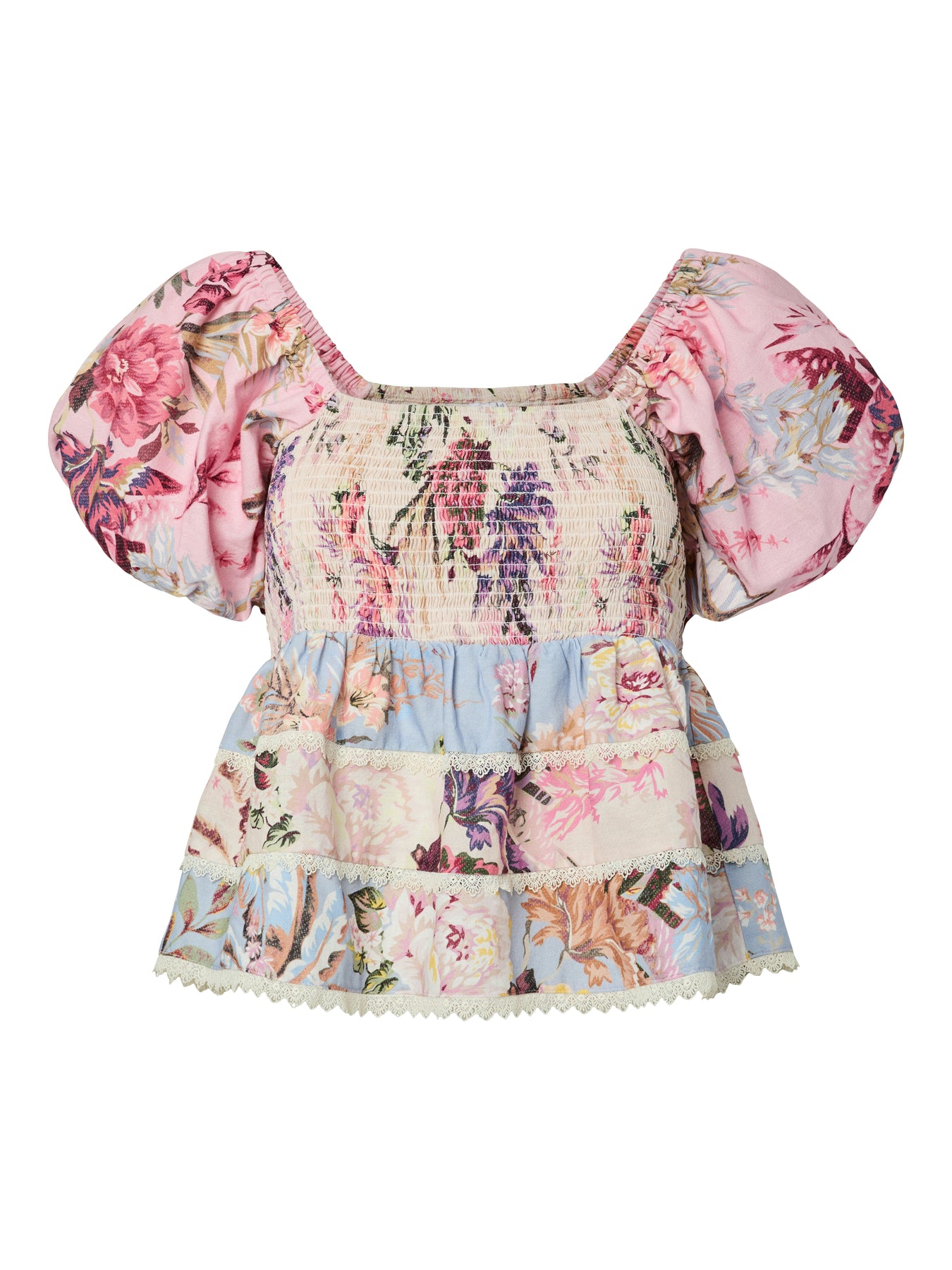 Yasmessa Ss Smock Top - Pristine W. Ballerina/Skyway