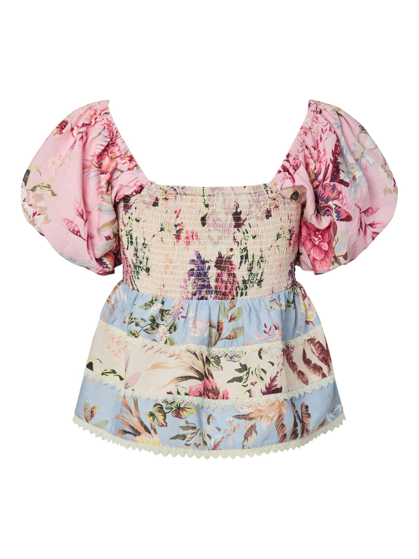 Yasmessa Ss Smock Top - Pristine W. Ballerina/Skyway