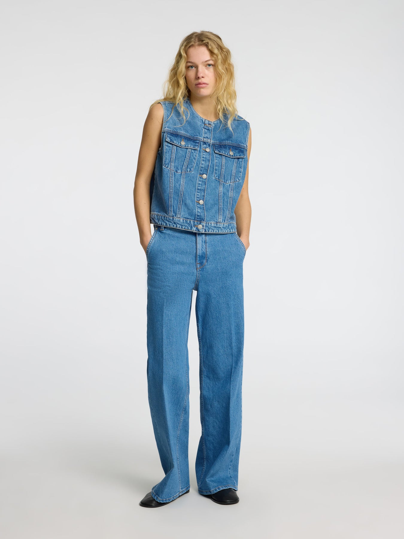 Selected Femme Evelyn Mw Wide Jeans - Medium Blue Denim