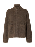 Sia Ras Ls Knit Zipper Cardigan - Chocolate Chip Melange