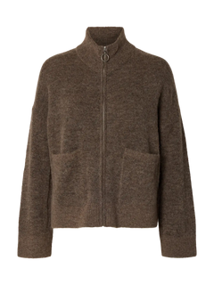 Sia Ras Ls Knit Zipper Cardigan - Chocolate Chip Melange