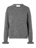 Lulu Ls Stickad Tröja med Volang - Medium Grey Melange