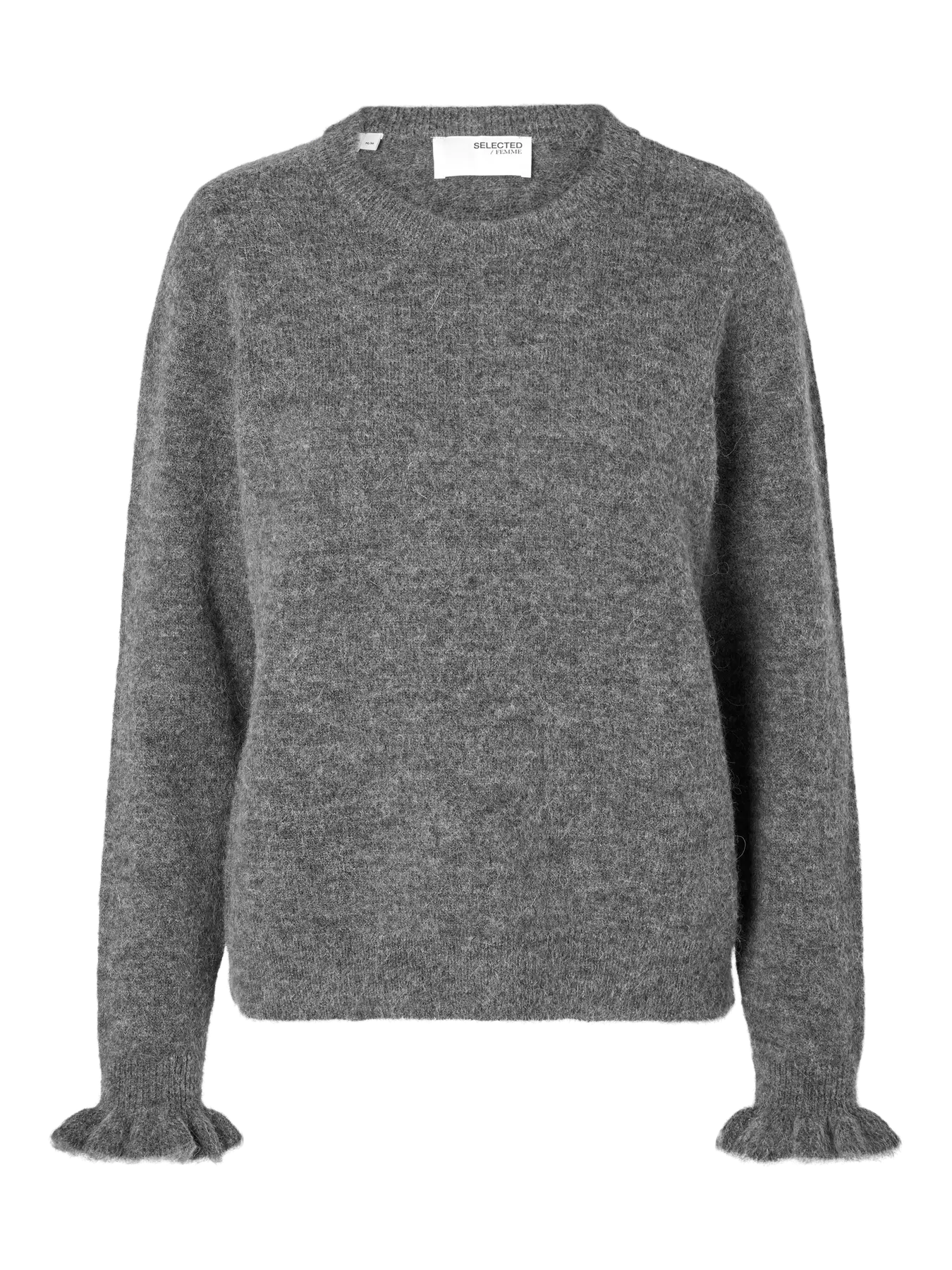 Lulu Ls Stickad Tröja med Volang - Medium Grey Melange