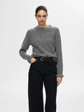 Lulu Ls Stickad Tröja med Volang - Medium Grey Melange
