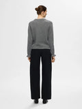 Lulu Ls Stickad Tröja med Volang - Medium Grey Melange