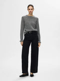Lulu Ls Stickad Tröja med Volang - Medium Grey Melange