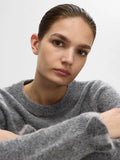 Lulu Ls Stickad Tröja med Volang - Medium Grey Melange
