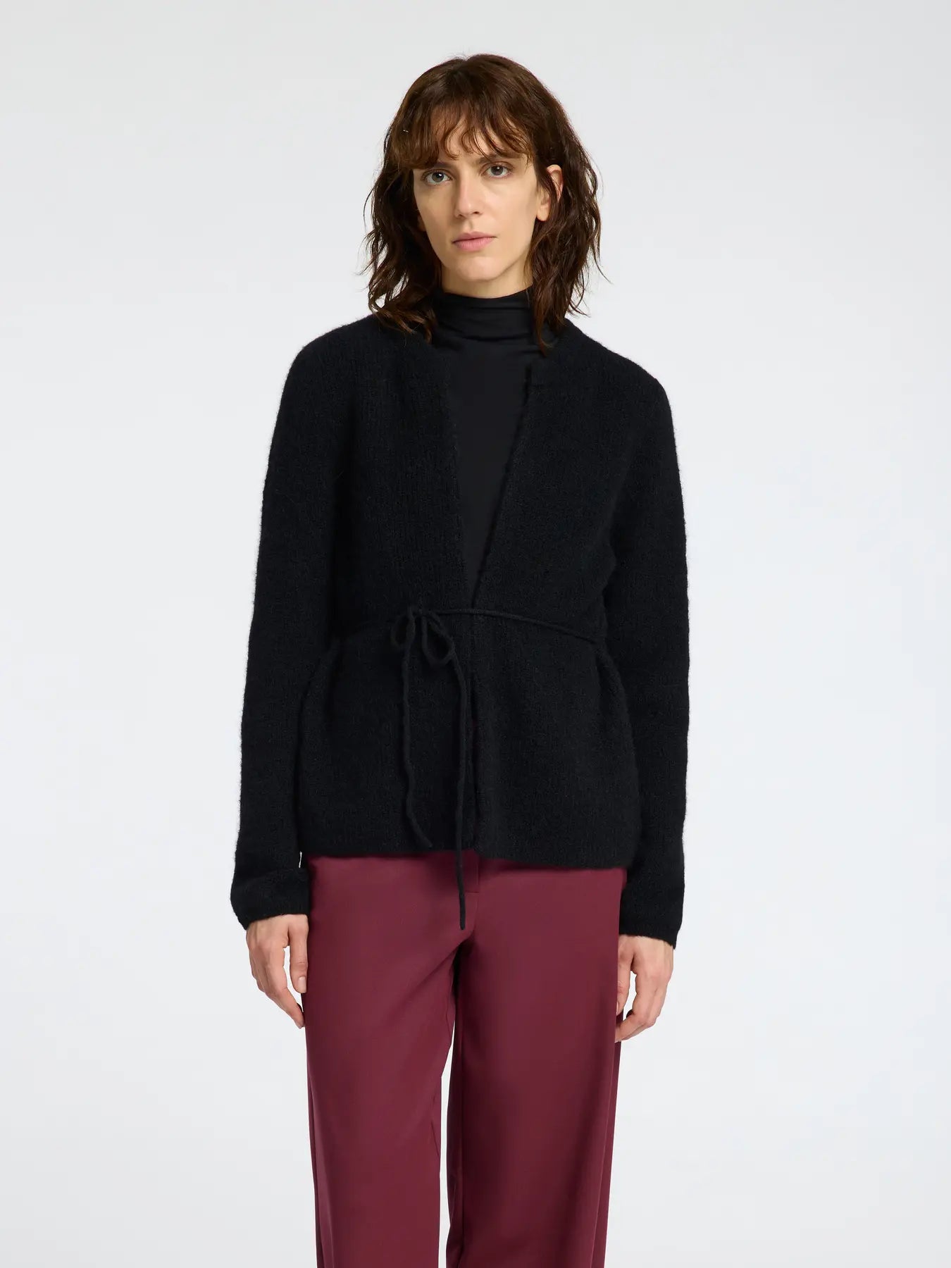 Sia Ras Ls Knit Belt Kofta - Svart