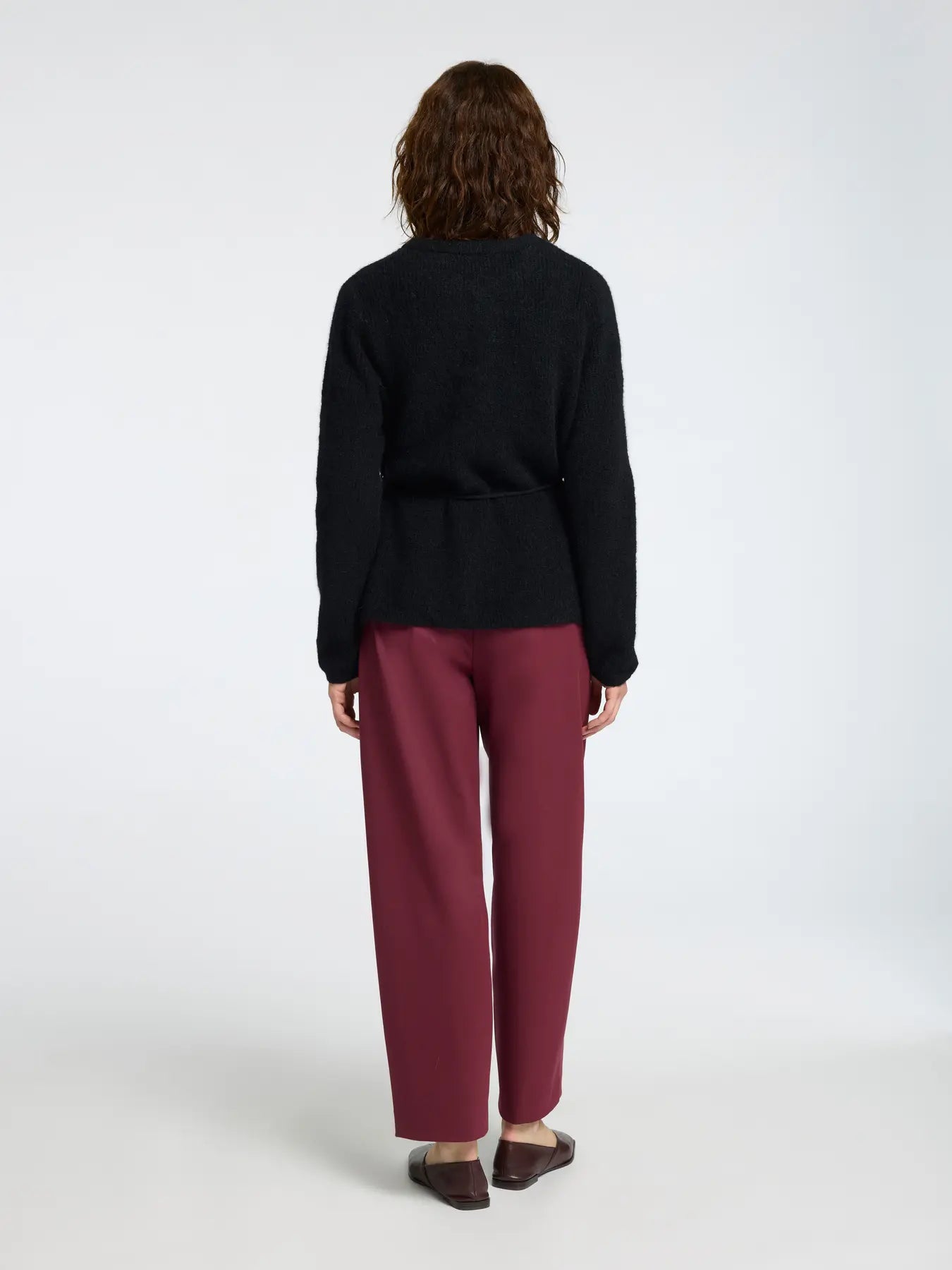 Sia Ras Ls Knit Belt Kofta - Svart
