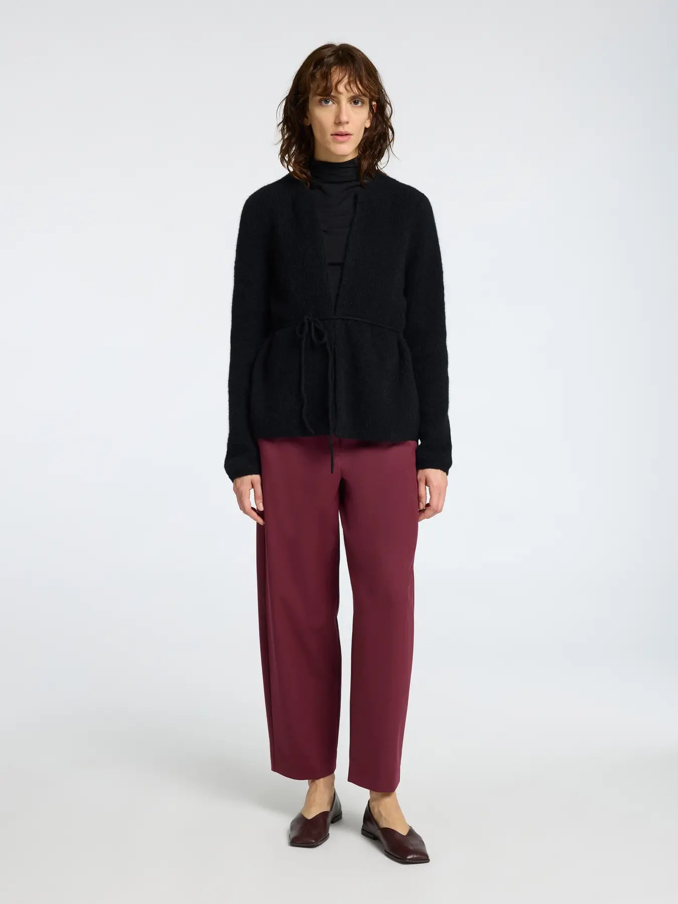 Sia Ras Ls Knit Belt Kofta - Svart