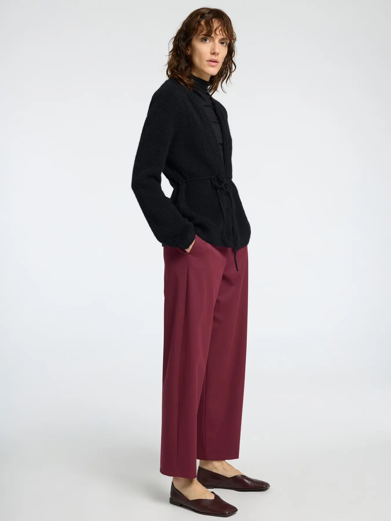 Sia Ras Ls Knit Belt Kofta - Svart
