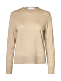 Thea Ls Knit Merino O-Neck - Oatmeal