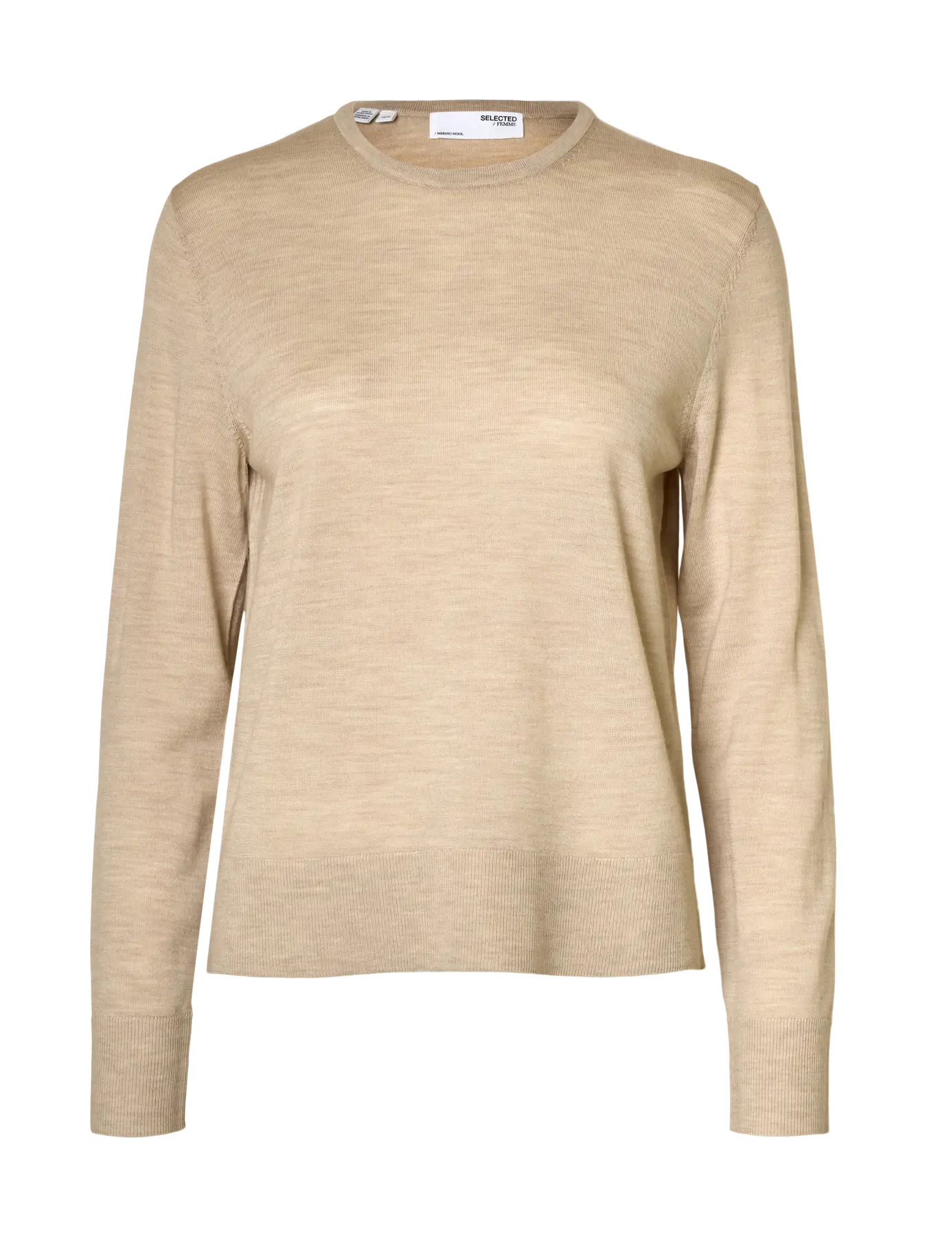 Thea Ls Knit Merino O-Neck - Oatmeal