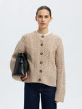 Nelly Ls Knit O-Neck Kofta - Birch Melange