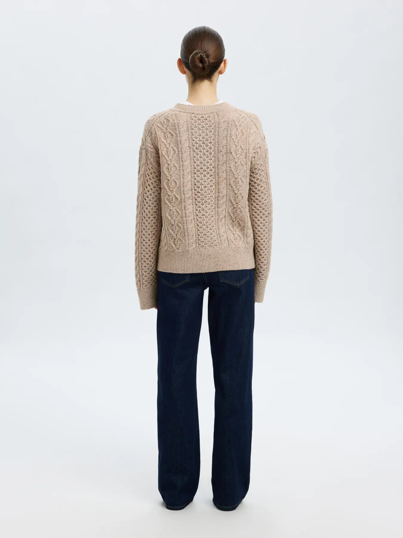 Nelly Ls Knit O-Neck Kofta - Birch Melange