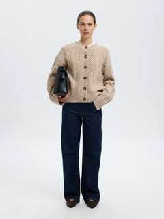 Nelly Ls Knit O-Neck Cardigan - Birch Melange