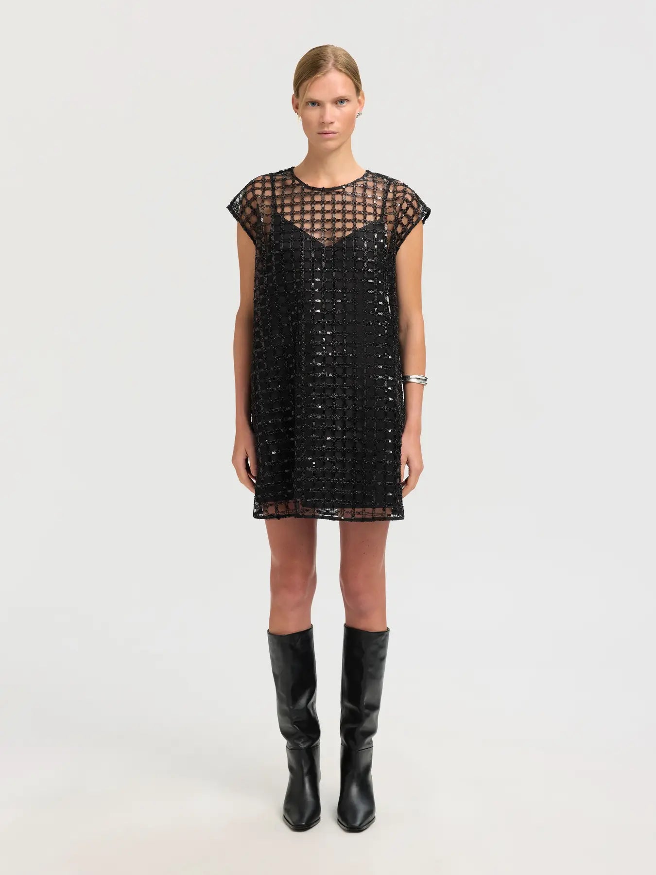 Laren Relaxed Sl Short Sequins Dress - Black