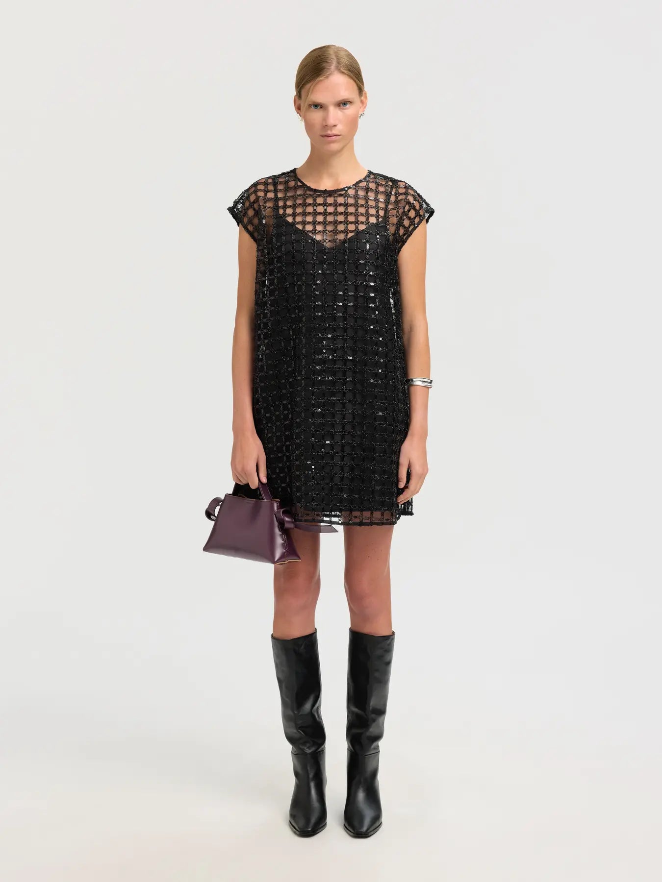 Laren Relaxed Sl Short Sequins Dress - Black
