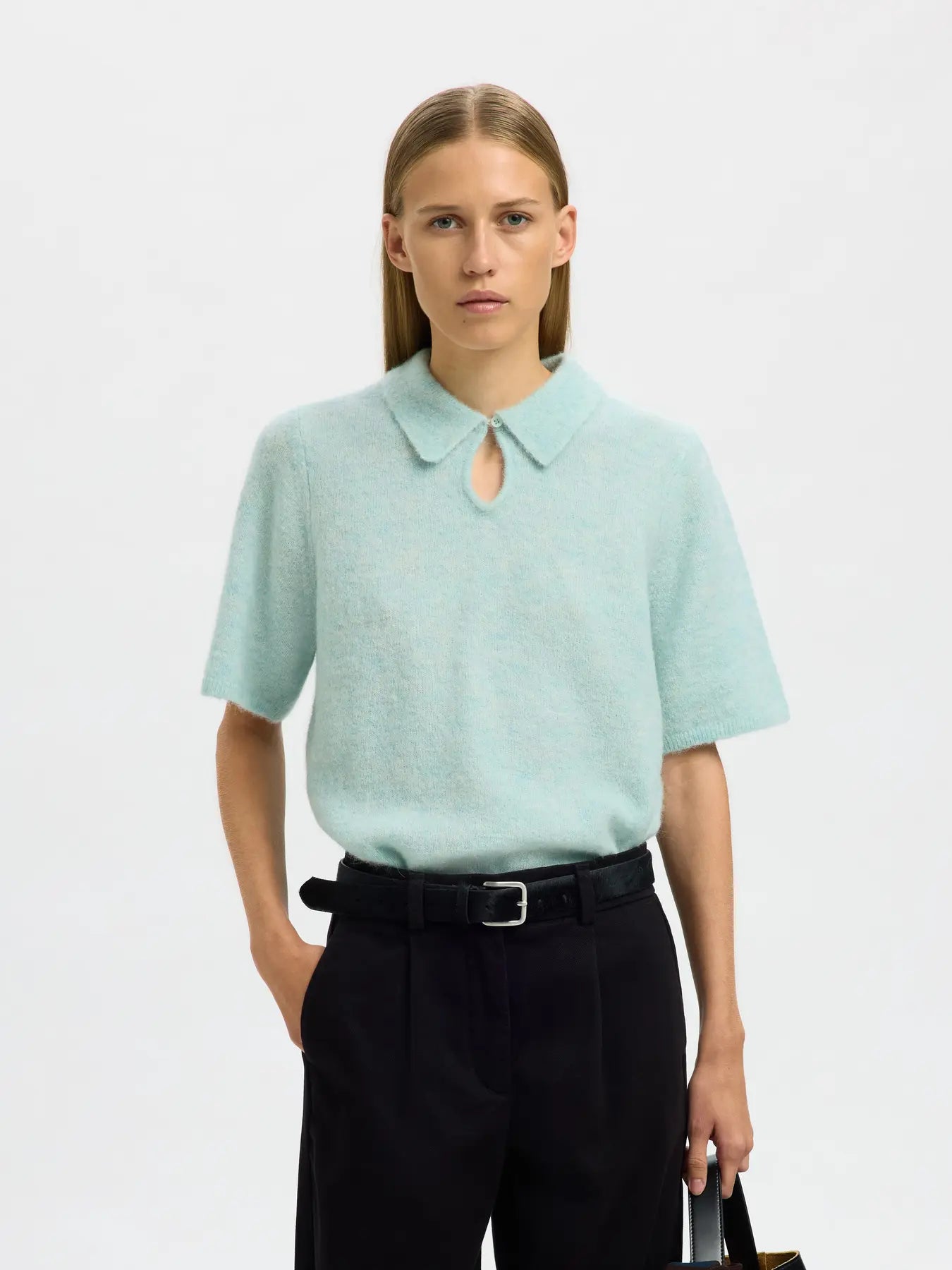 Sia Ras 2/4 Knit Key Hole Collar Neck - Blue Glow Melange