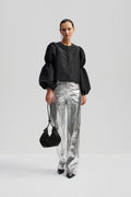 Zoey Double Pouf Sleeve Blouse - Svart