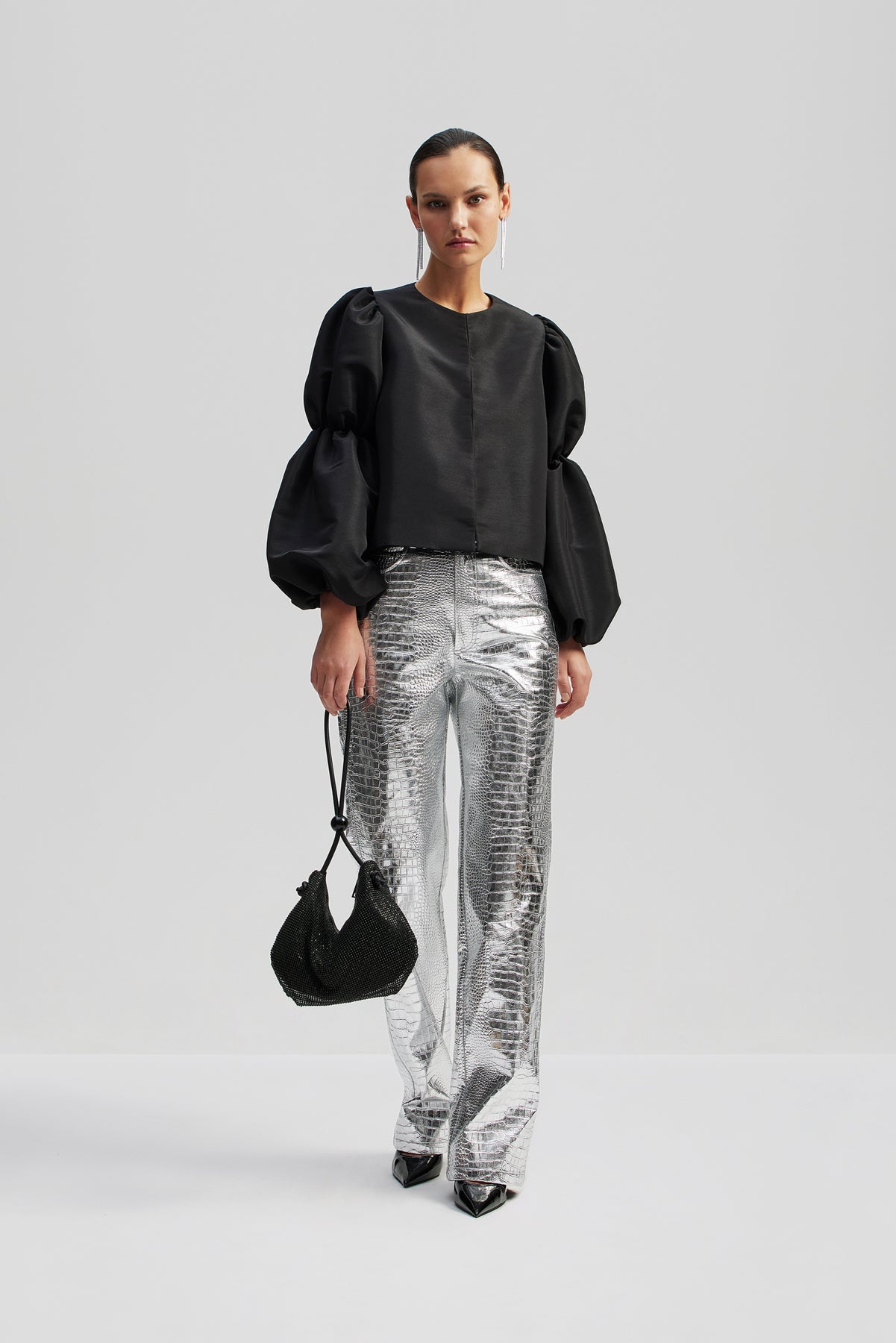 Zoey Double Pouf Sleeve Blouse - Svart