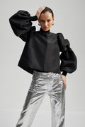 Zoey Double Pouf Sleeve Blouse - Svart