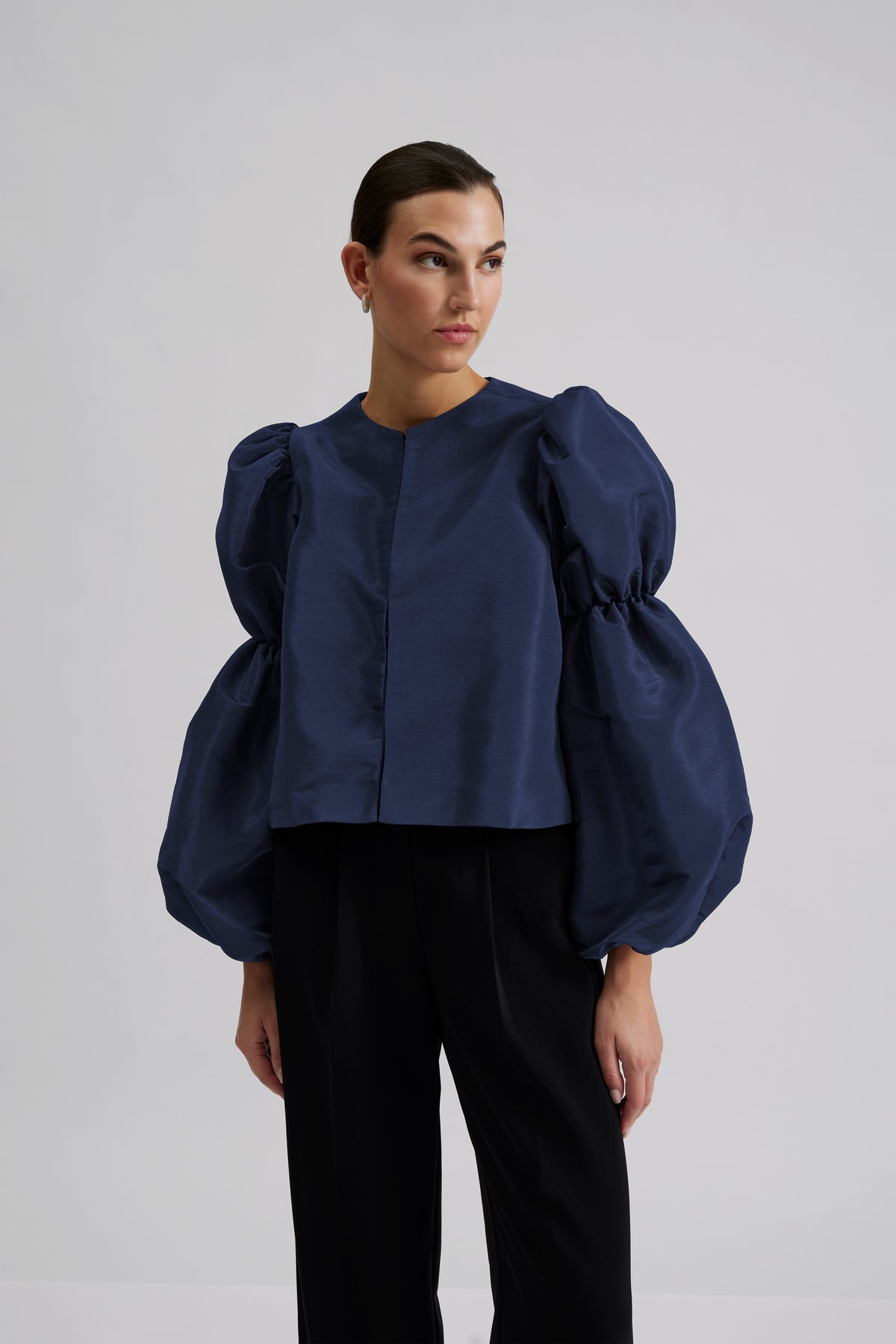 Zoey Double Pouf Sleeve Blouse - Mörkblå
