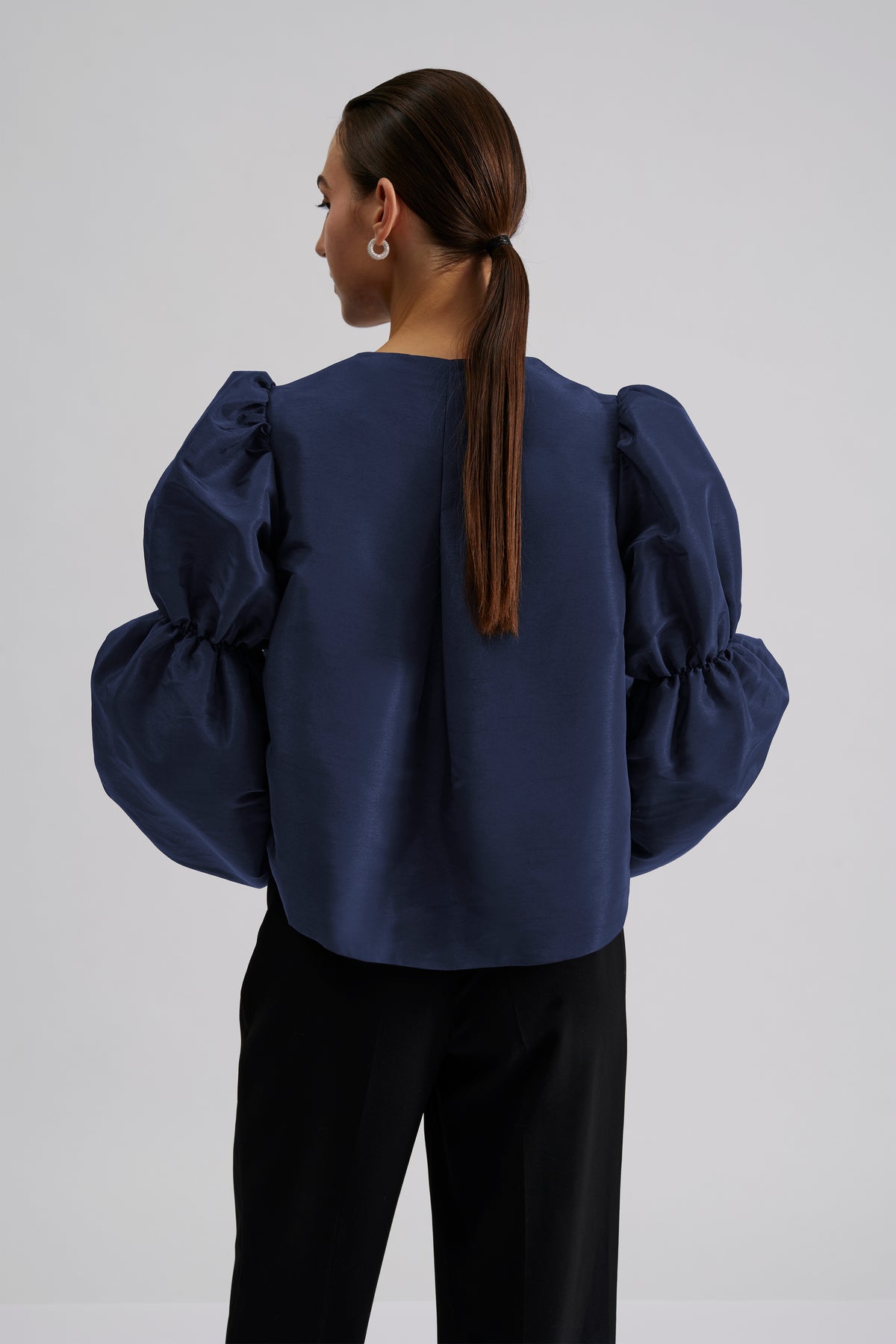 Zoey Double Pouf Sleeve Blouse - Mörkblå