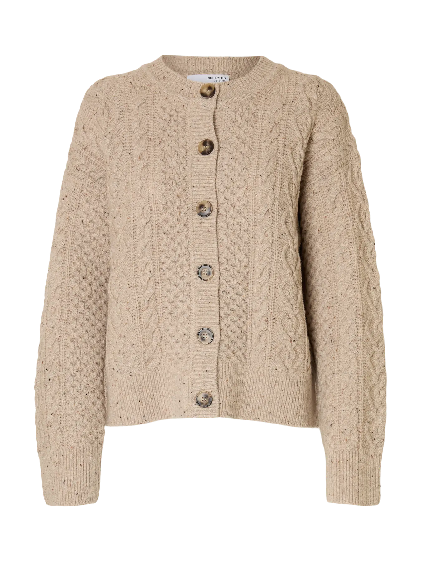 Nelly Ls Knit O-Neck Kofta - Birch Melange