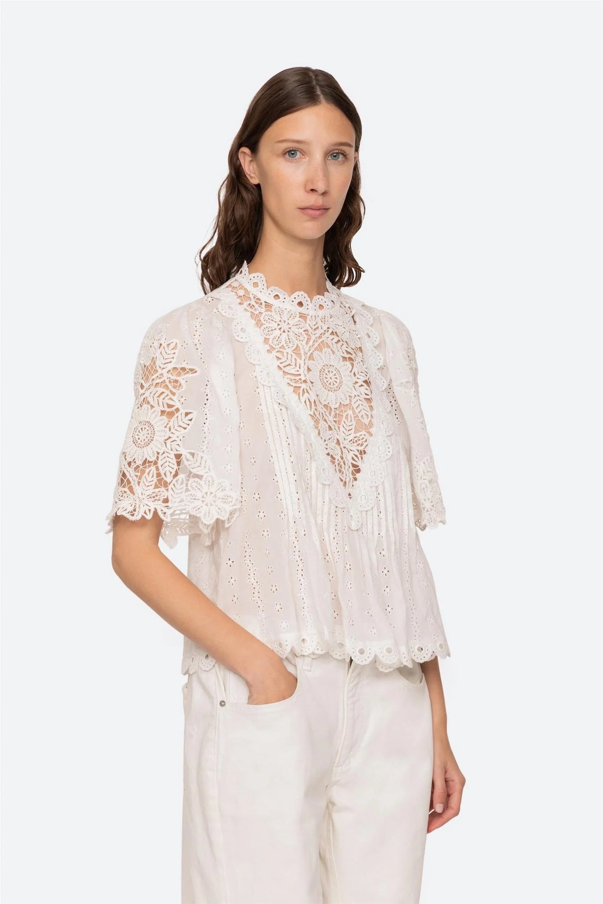 Marcella Lace S/Slv Top - White