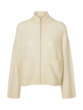 Selected Sia Ras Ls Knit Zipper Kofta - Snow White Melange