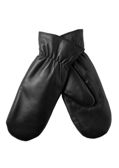 Leather Faux Fur Mittens - Jet Black
