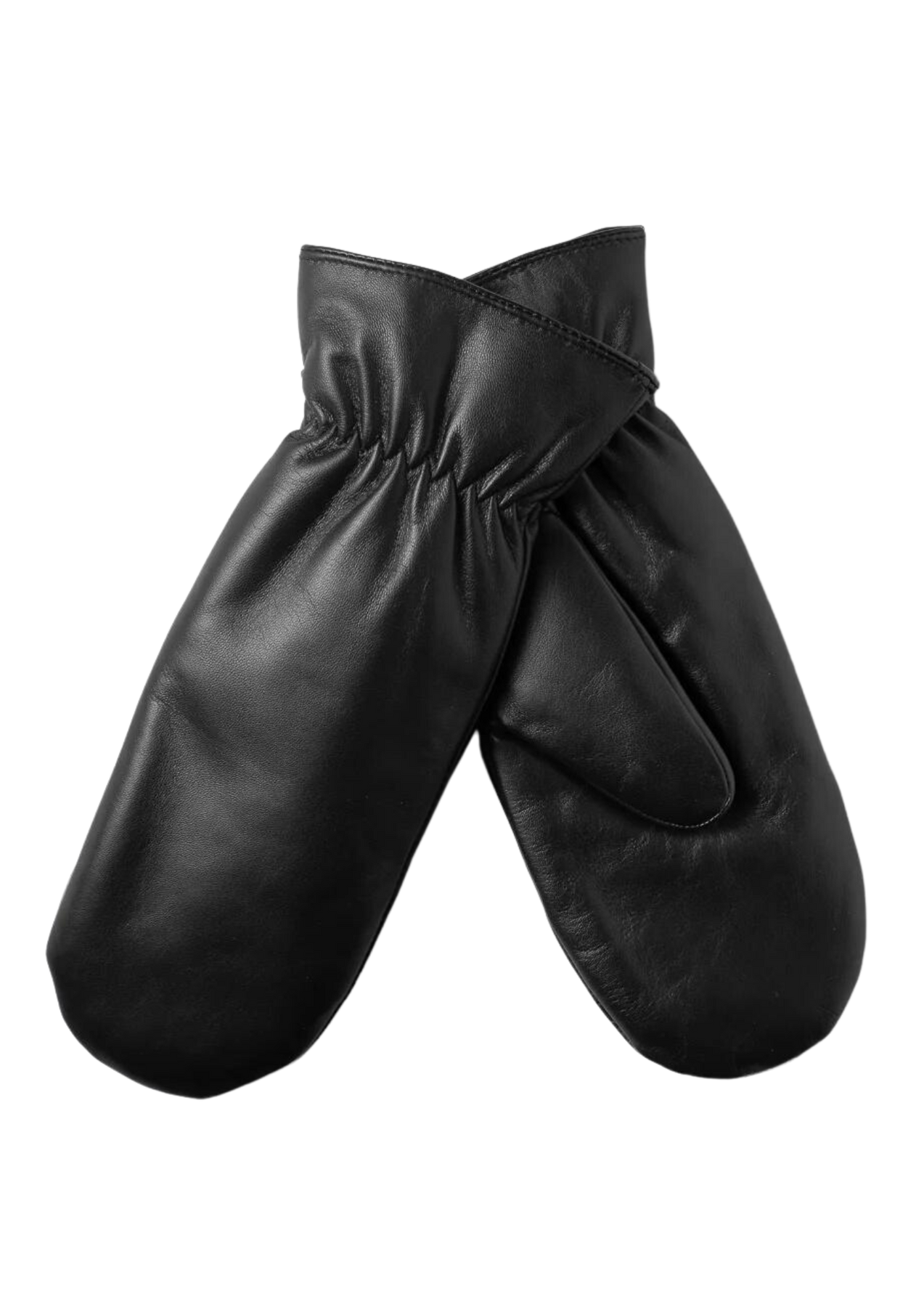 Leather Faux Fur Mittens - Jet Black