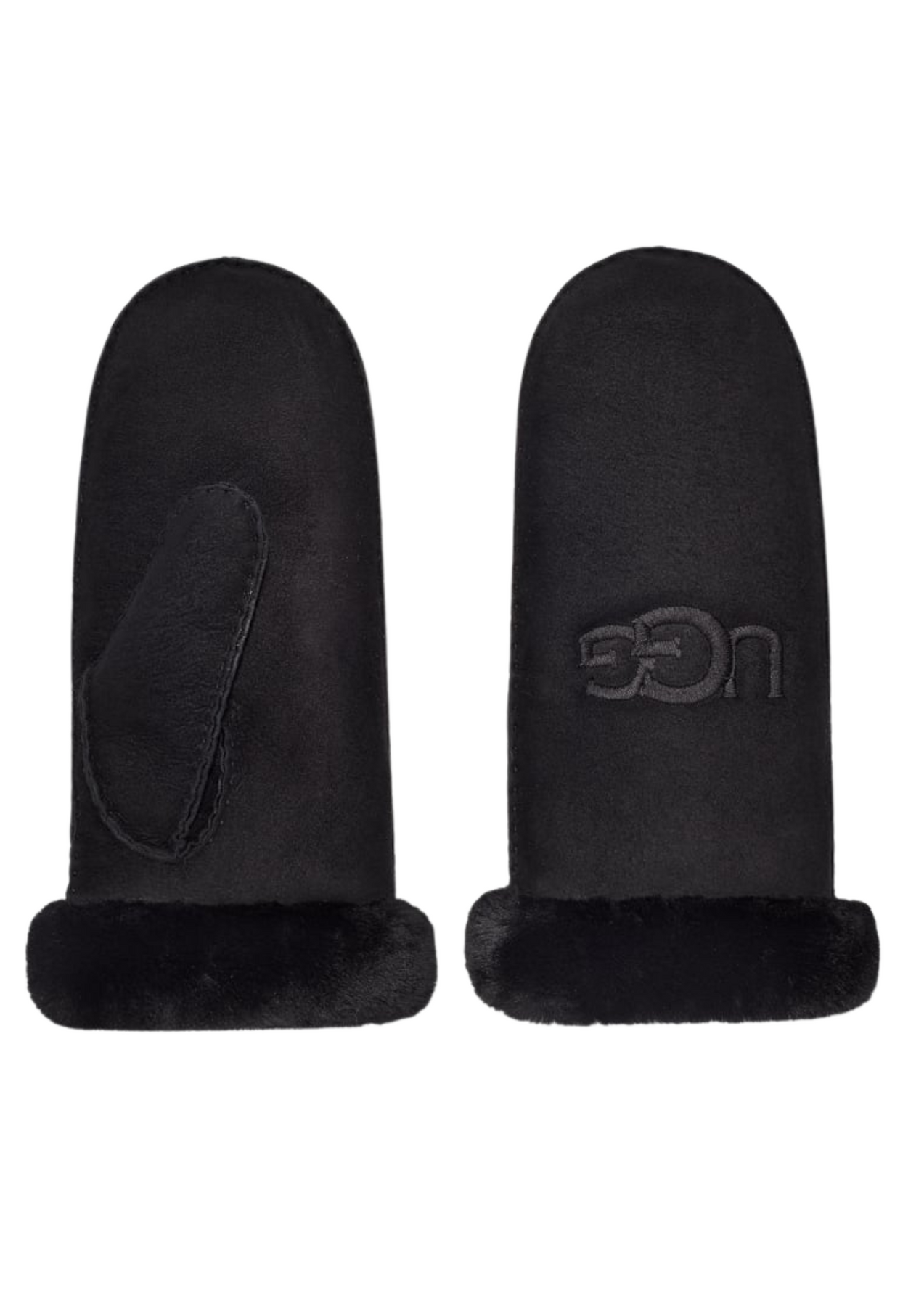 W Sheepskin Embroidered Mitten - Black