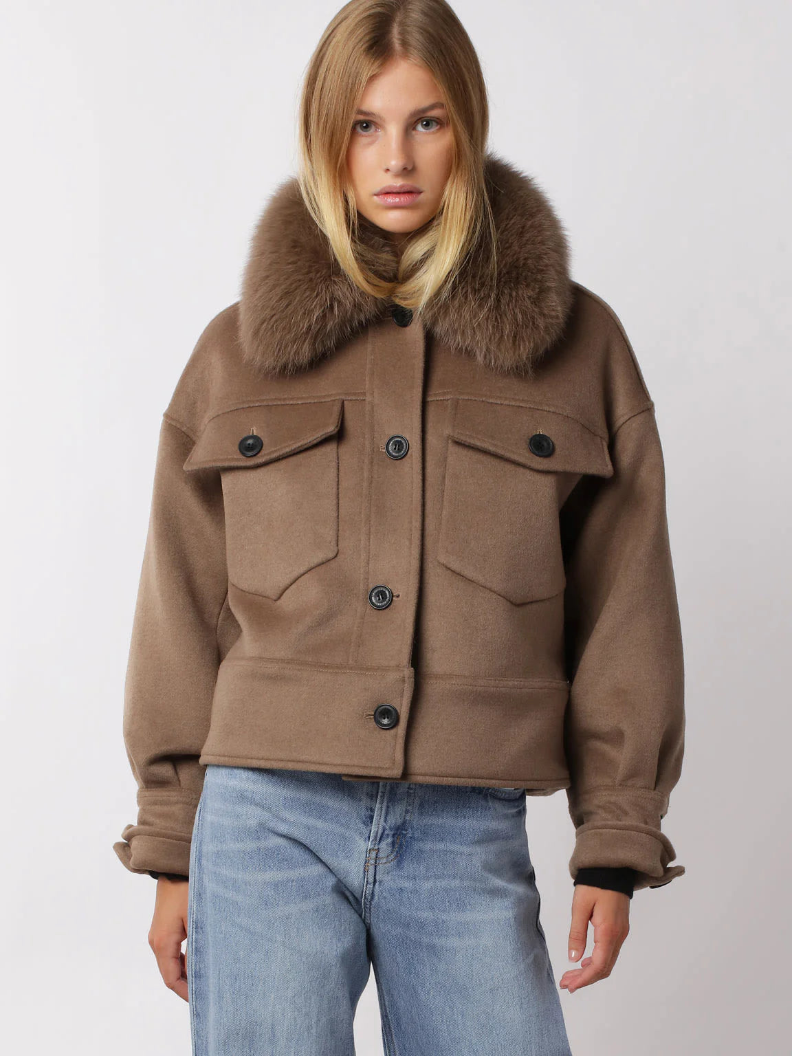 Charlie Jacket - Faux Fur - Wool Brown