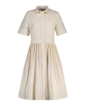 Ctn Pleated Ss Shirt Dress - Creamed White